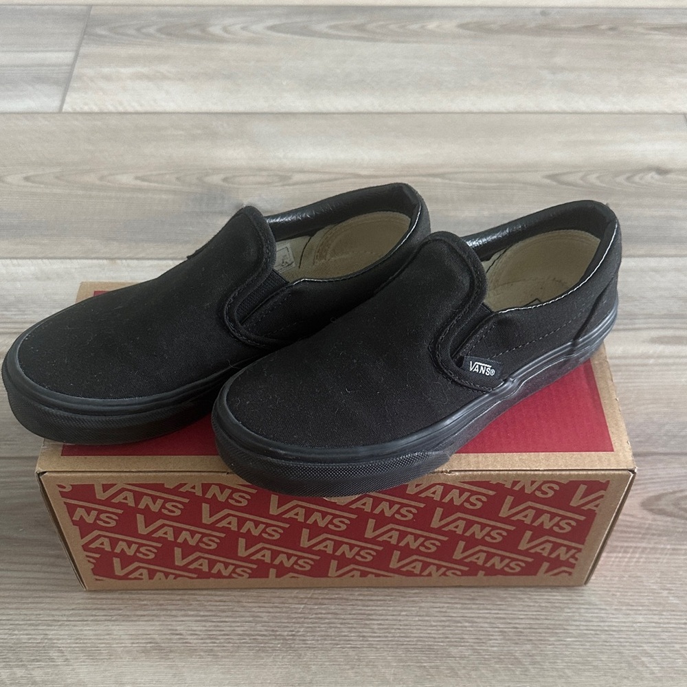 Vans Kids Black Canvas Slip-On Sneakers
